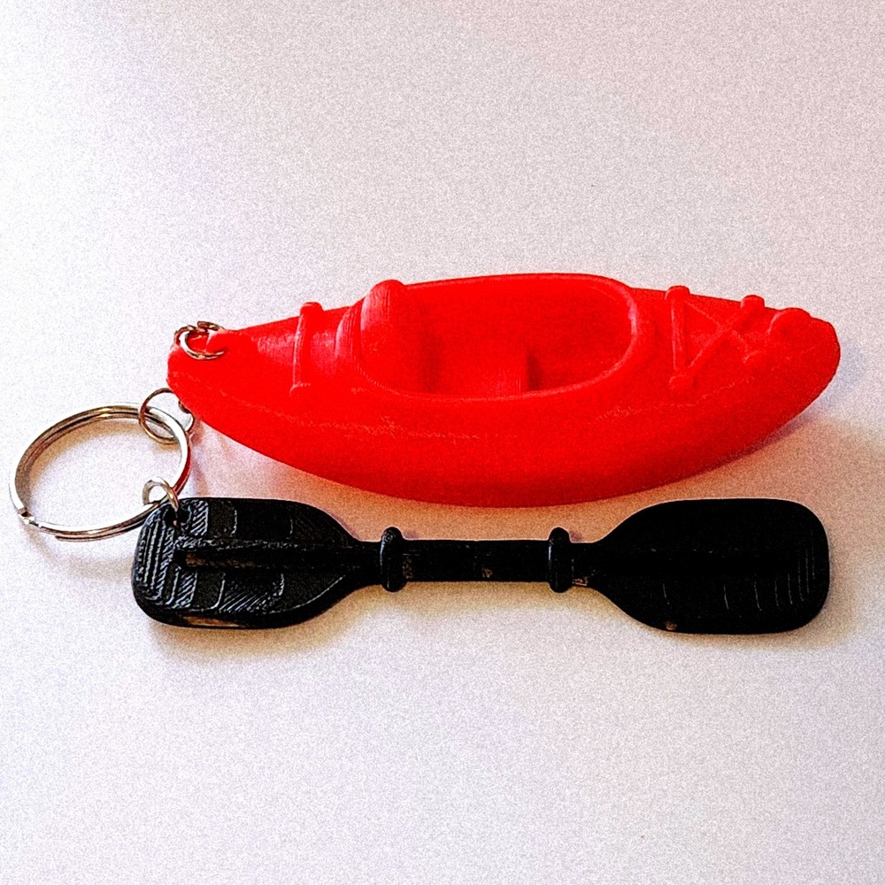 Unbranded Red Kayak Keychain with Black Paddle Miniature Outdoor Charm 3.25"